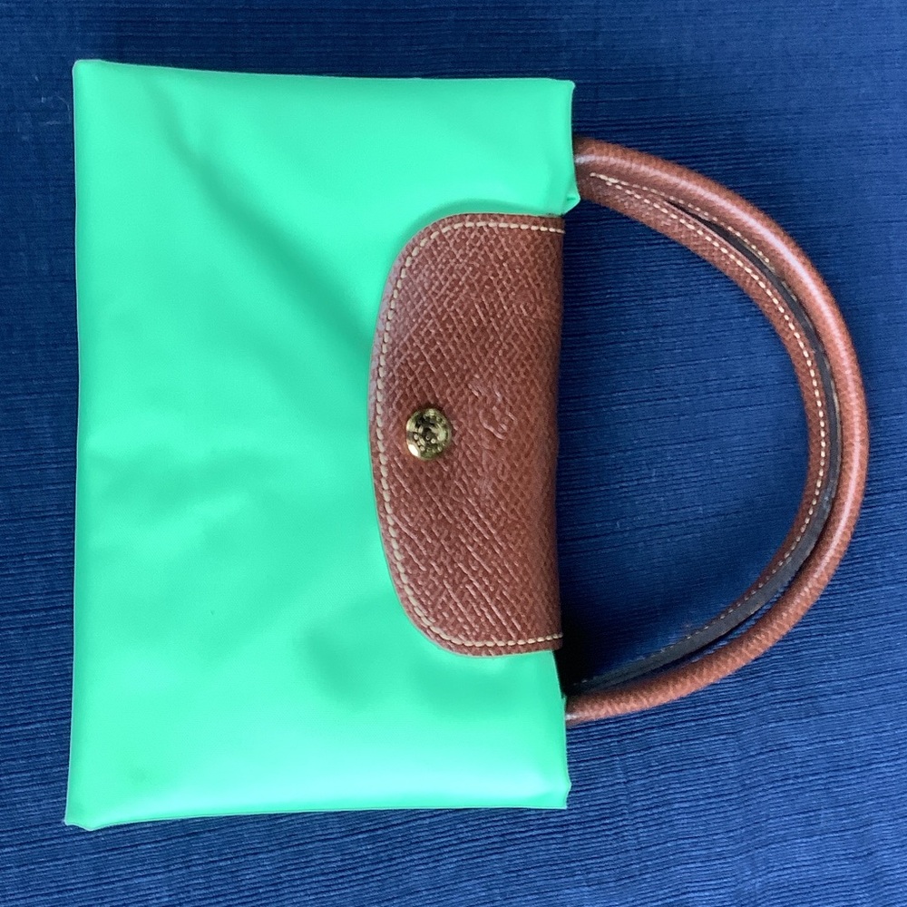 Longchamp Classic Green Tote with Brown Leather Trim
